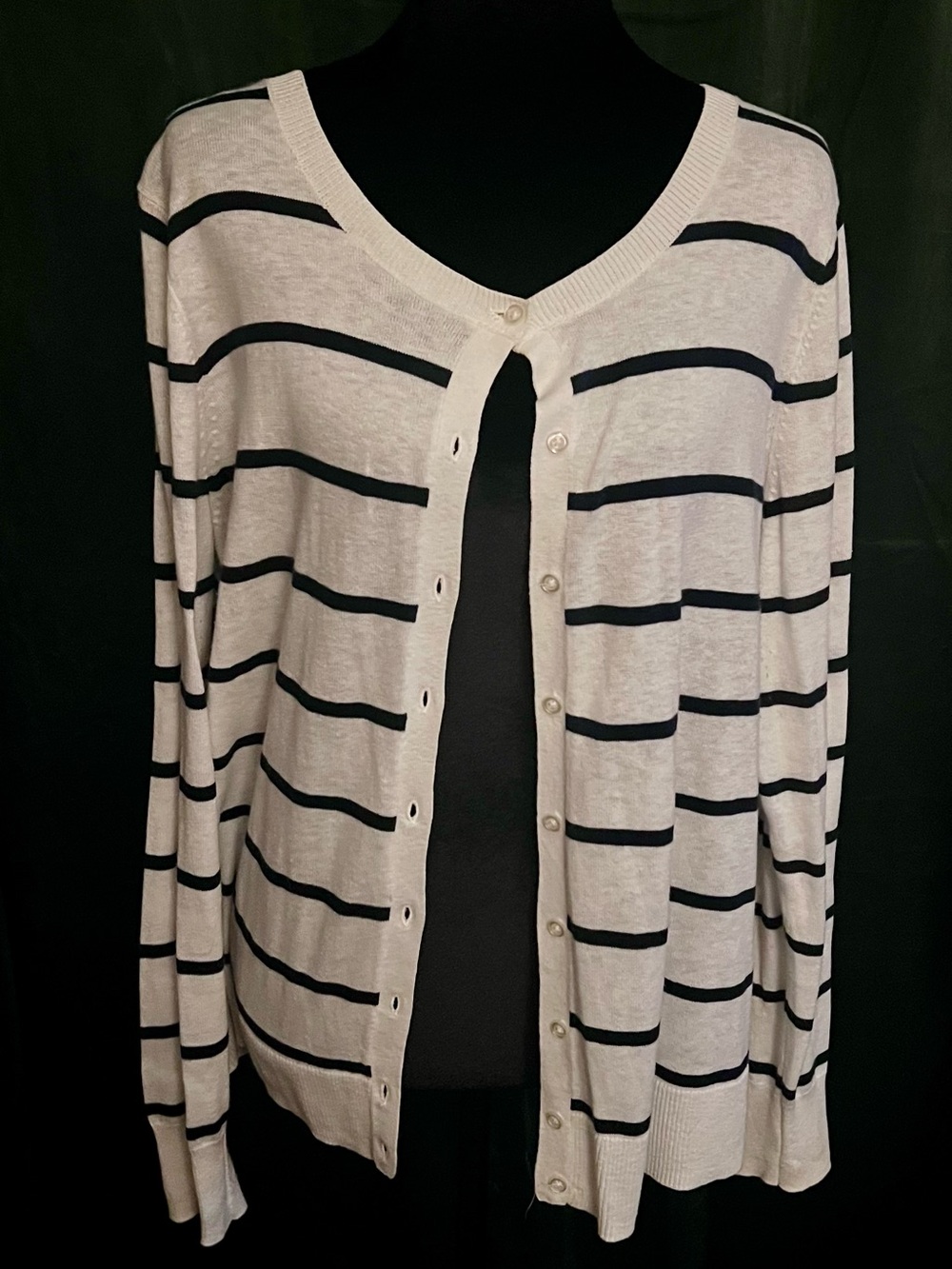 Old Navy Cream and NavyStriped V-Neck Cardigan